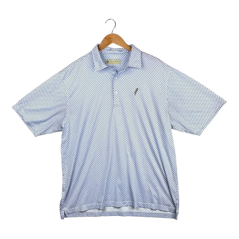 Donald Ross White Blue Flower Print Short Sleeve Performance Golf Polo Size XL
